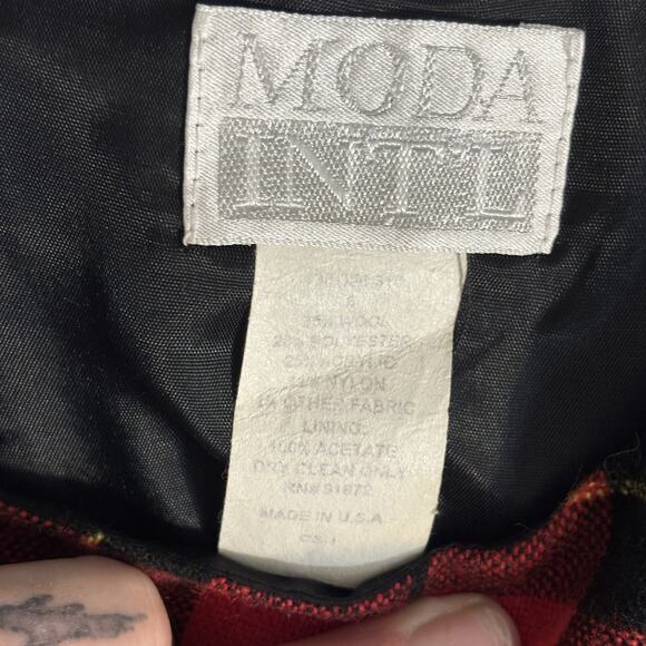 1990s Moda International Wool Blend Red Plaid Dress 2 lined - Picture 2 of 6